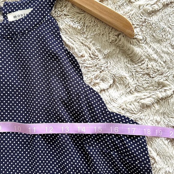 Monteau Sleeveless Top Size Medium Navy Blue W/ White polka dots Tunic Blouse - Picture 6 of 9